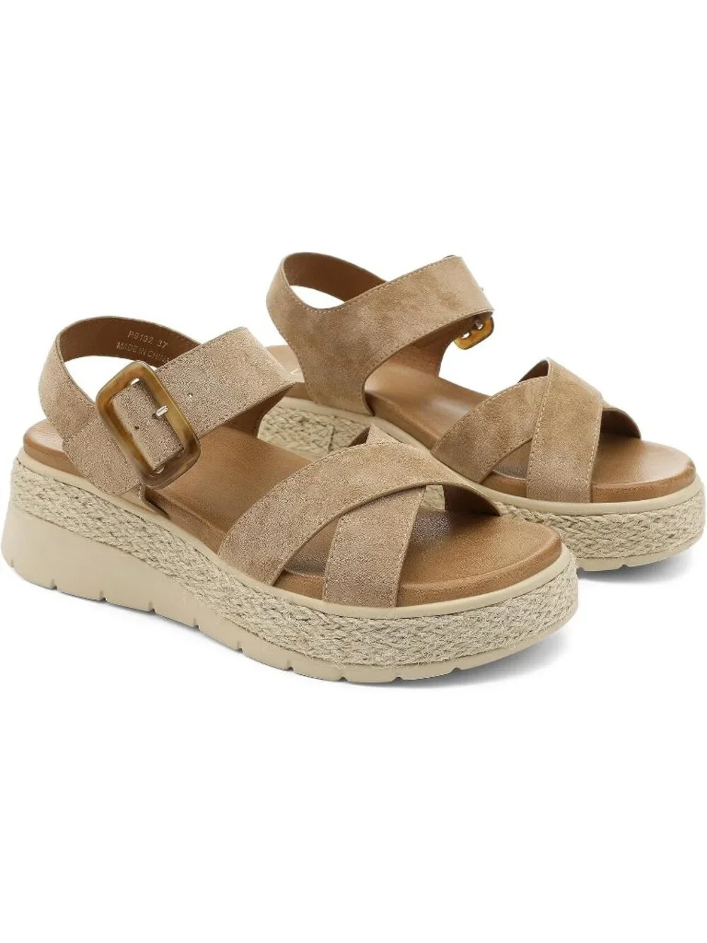 Womens Khaki Comfortable Solid Espadrille Low Wedge Heel Platform Sandal Shoes
